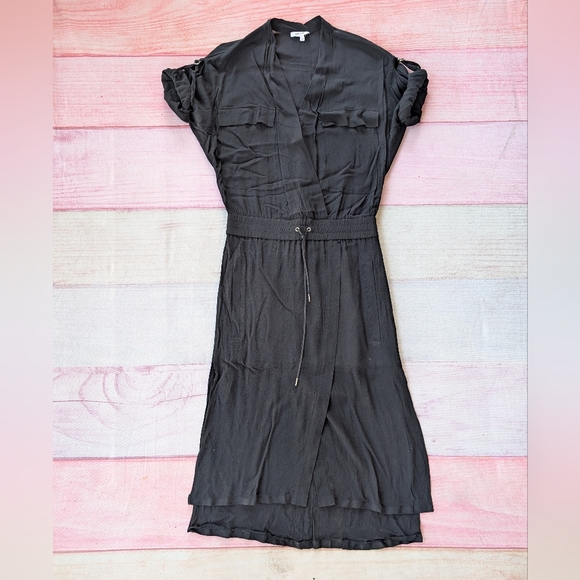 Helmut Lang Dresses & Skirts - Helmut Lang Black Roll Tab Sleeve Wrap Front Shirt Dress 2/XS